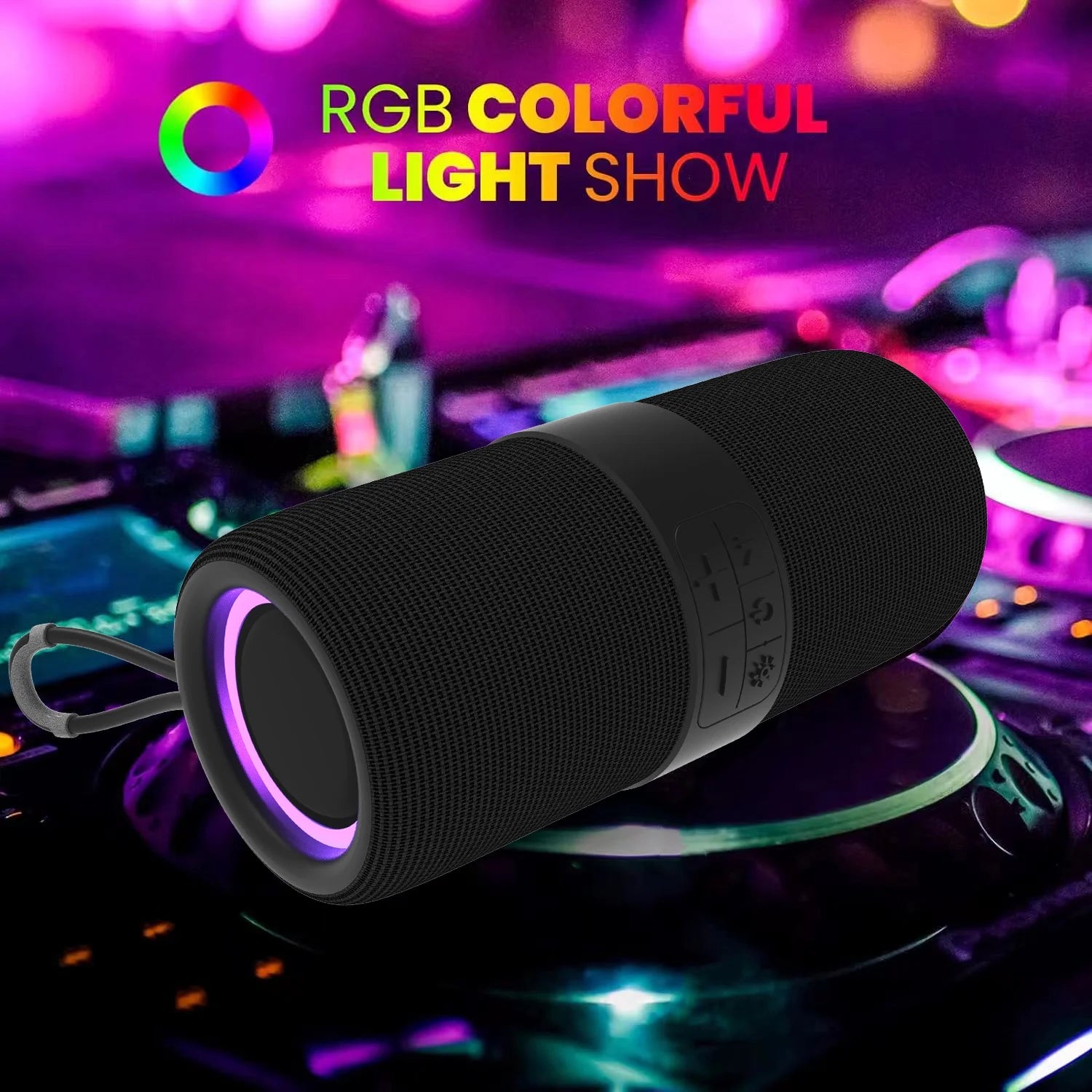 Portable Wireless Bluetooth Speaker,Waterproof Speaker with LED Lights / Deep Bass,10H Playtime,Tws Pairing for Outdoor Party,Black