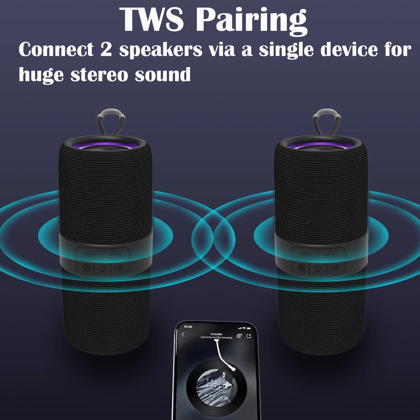 Portable Wireless Bluetooth Speaker,Waterproof Speaker with LED Lights / Deep Bass,10H Playtime,Tws Pairing for Outdoor Party,Black