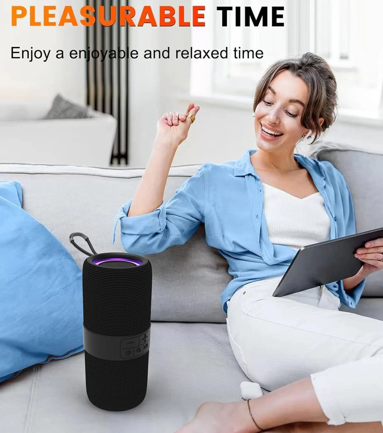 Portable Wireless Bluetooth Speaker,Waterproof Speaker with LED Lights / Deep Bass,10H Playtime,Tws Pairing for Outdoor Party,Black